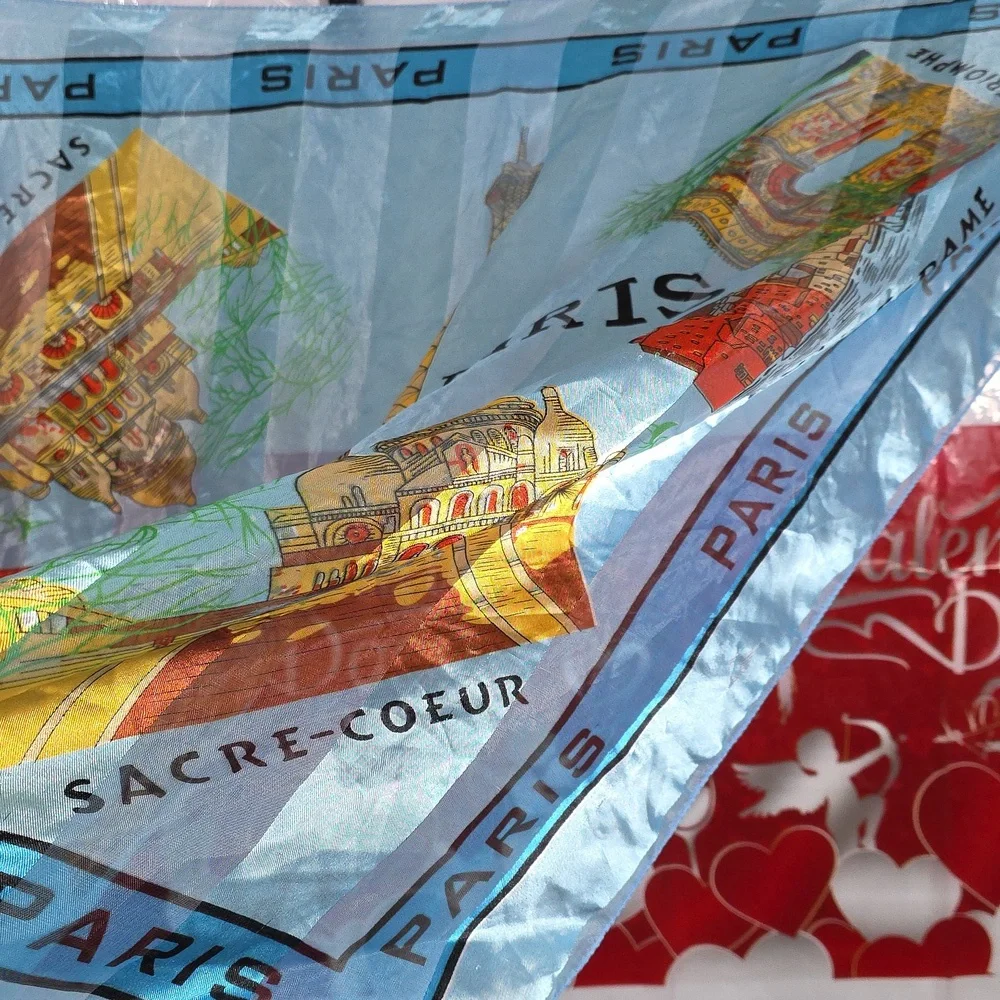 Paris Themed Silk Scarf 37x37 Inches
